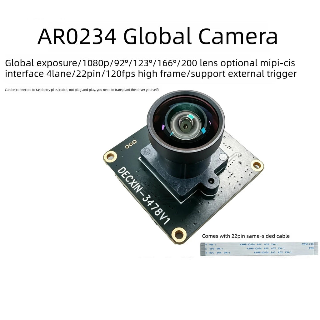AR0234 Global Shutter Camera MIPI-CIS 4L 22P 120fps External Trigger for Raspberry Pi CSI