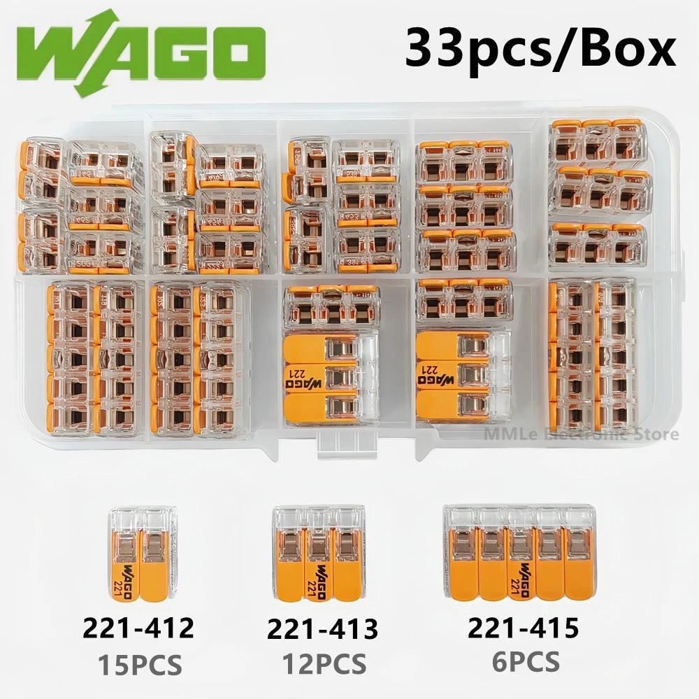 10/30/33pcs Original WAGO 221-412 221-413 221-415 Quick Wiring Terminal 0.14-4mm² AWG24-12 2/3/5 Holes 450V Lever Wire Connector
