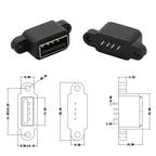 5pcs Black USB 2.0 Female Socket 4Pin Connector with Screw Hole USB A Interface Port 180 Degree Waterproof Female Socket