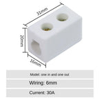 1 In 1 Out Ceramic Wiring Terminal Block 2 In 2 Out High-temperature Resistant Ceramic Terminal Post 250V Copper