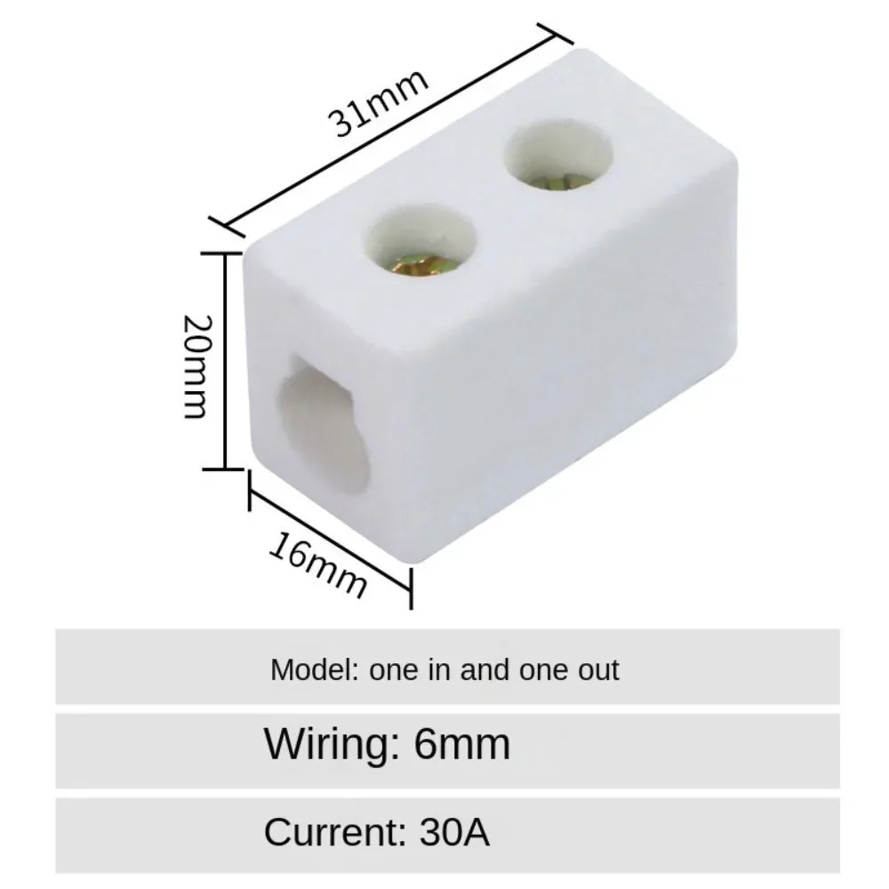 1 In 1 Out Ceramic Wiring Terminal Block 2 In 2 Out High-temperature Resistant Ceramic Terminal Post 250V Copper