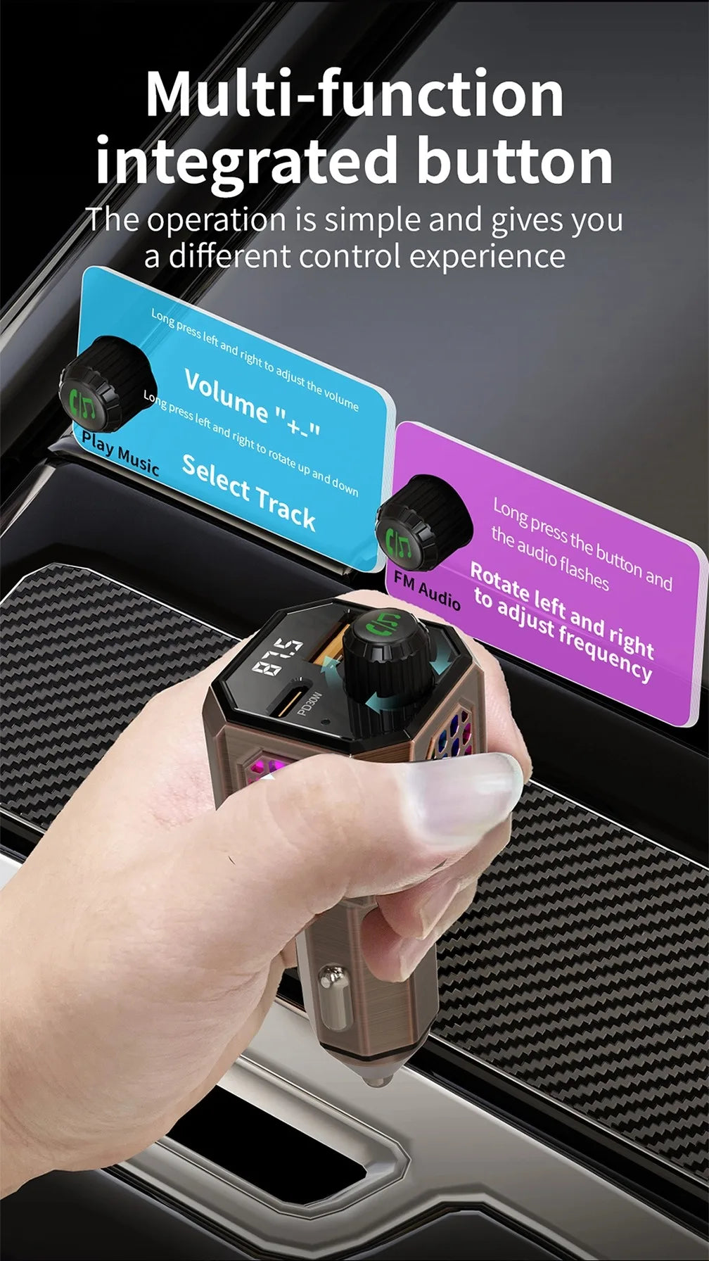 Car Adapter Bluetooth FM Transmitter For Car PD30W&QC3.0 Car Charger Bluetooth Adapter Zinc Alloy Color Light Hands-Free