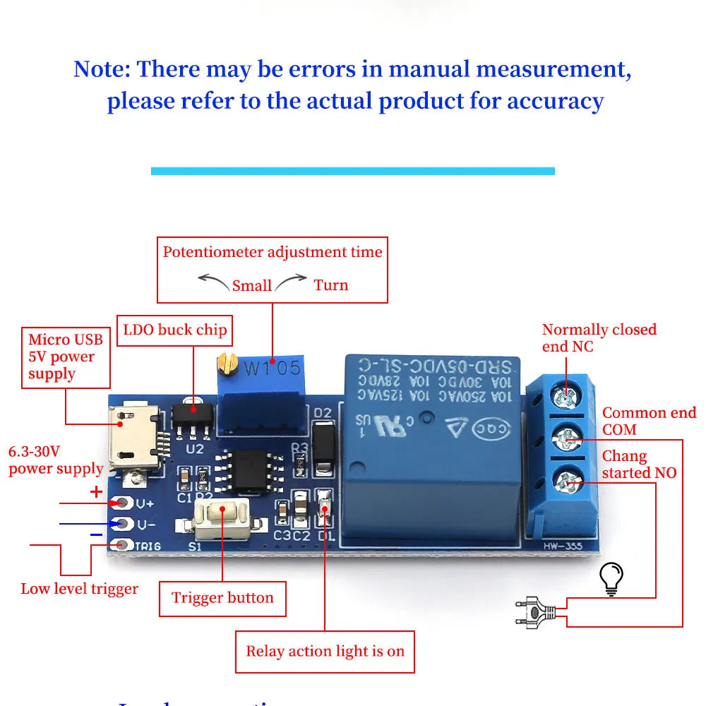 Smart Electronics 5V-30V Micro USB Power Adjustable Delay Relay Timer Control Module Trigger Delay Switch