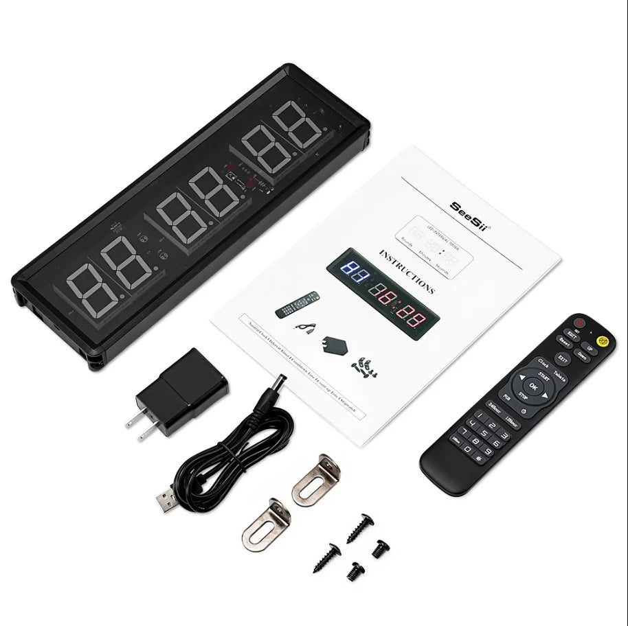 Seesii Timer 1.5" Digital Countdown Clock Stopwatch With Remote LED Interval Timer Clock For Home Gym Fitness Crossfit Equipment