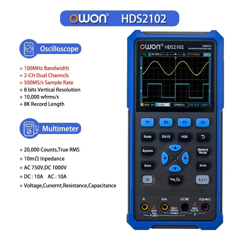 OWON HDS200 Series Handheld Digital Oscilloscope Portable 2CH Multimeter High Precision Electronic Repair Laboratory Test