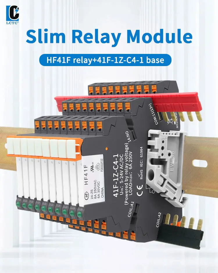 10pcs Slim Relay 5V 12V 24V DIN Rail Mounted Relay Moudle HF 41F SSR 30VDC 250VAC High Frequency Interface Relay With Led 6A