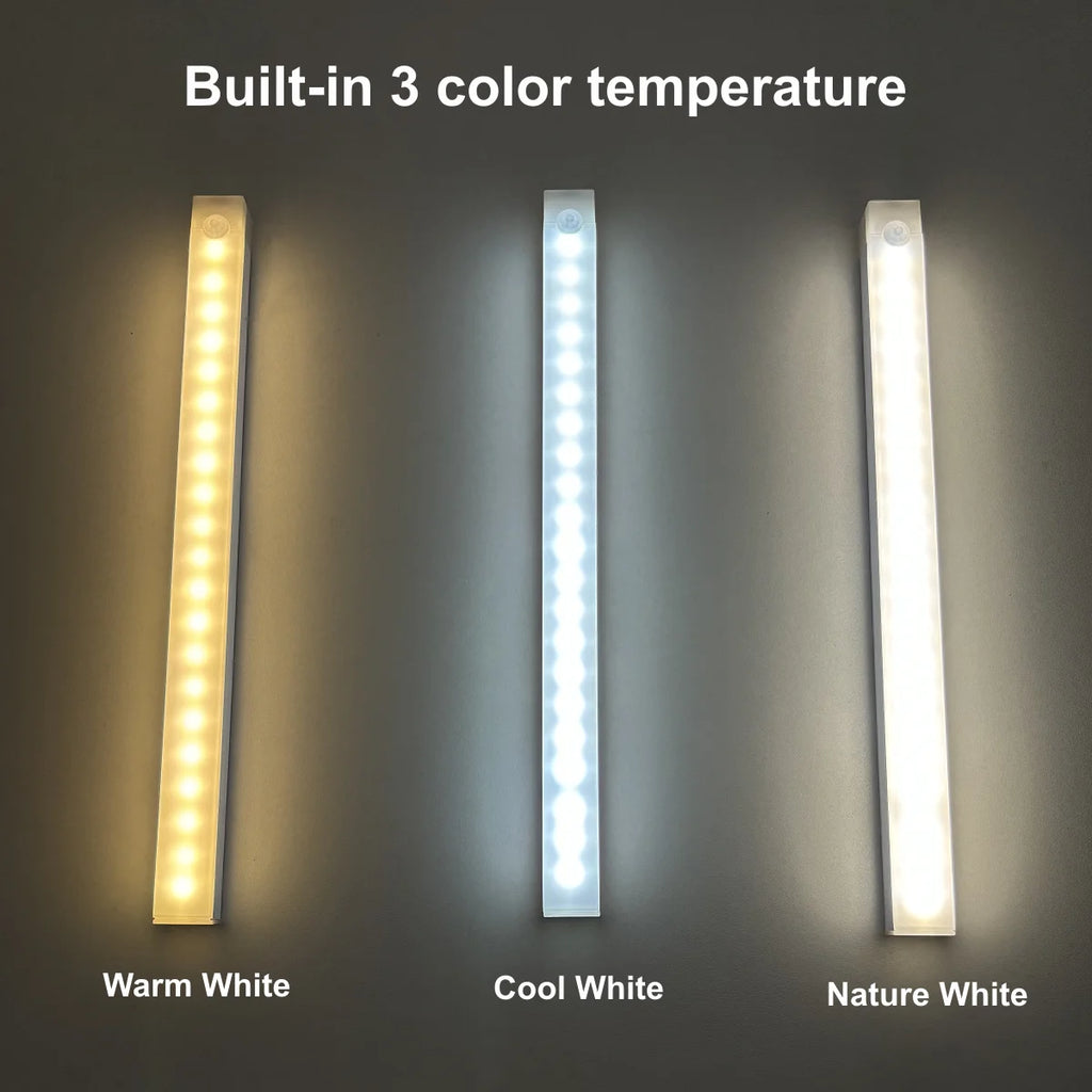 Motion Sensor Wireless LED Night Light USB Rechargeable Long Strip Bar Lamp for Kitchen Cabinet Wardrobe Bedside Staircase Tube