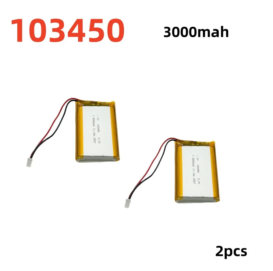 2.0-4.0AH 103450 Polymer Lithium Rechargeable Battery JST PH 2.0mm 2pin Plug for Camera GPS Navigator MP5 Bluetooth Headset