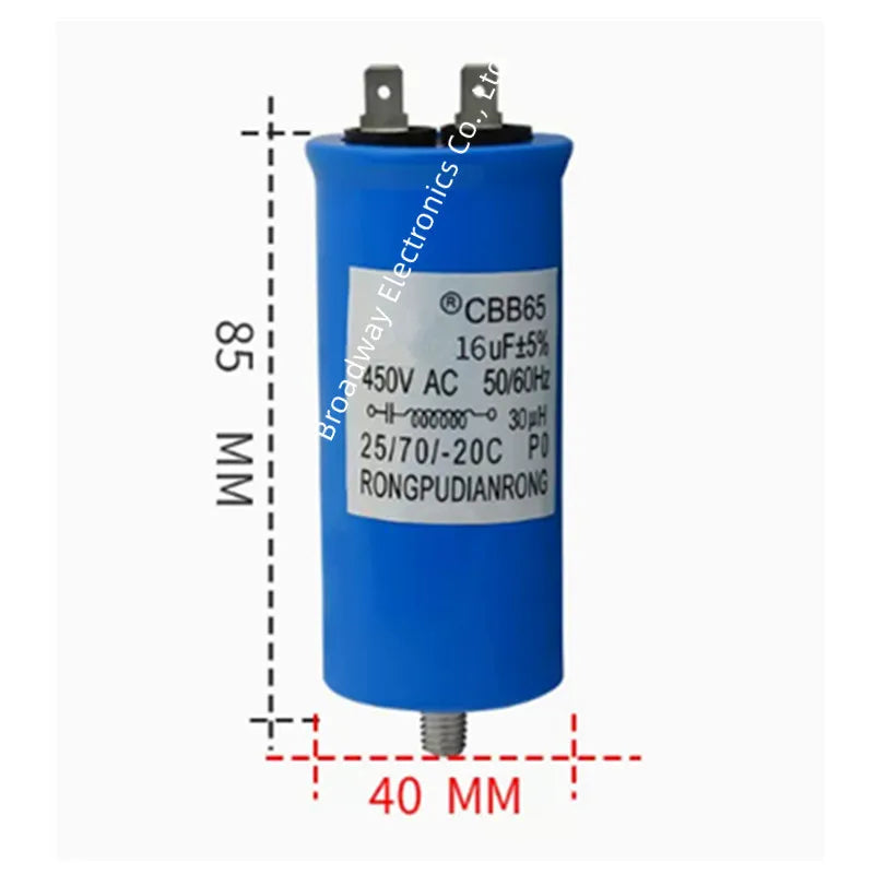 CBB65 full-automatic washing machine start capacitance 450V 8UF 10UF 11UF 12UF 13UF 14UF 15UF 16UF 20UF Single insert with screw