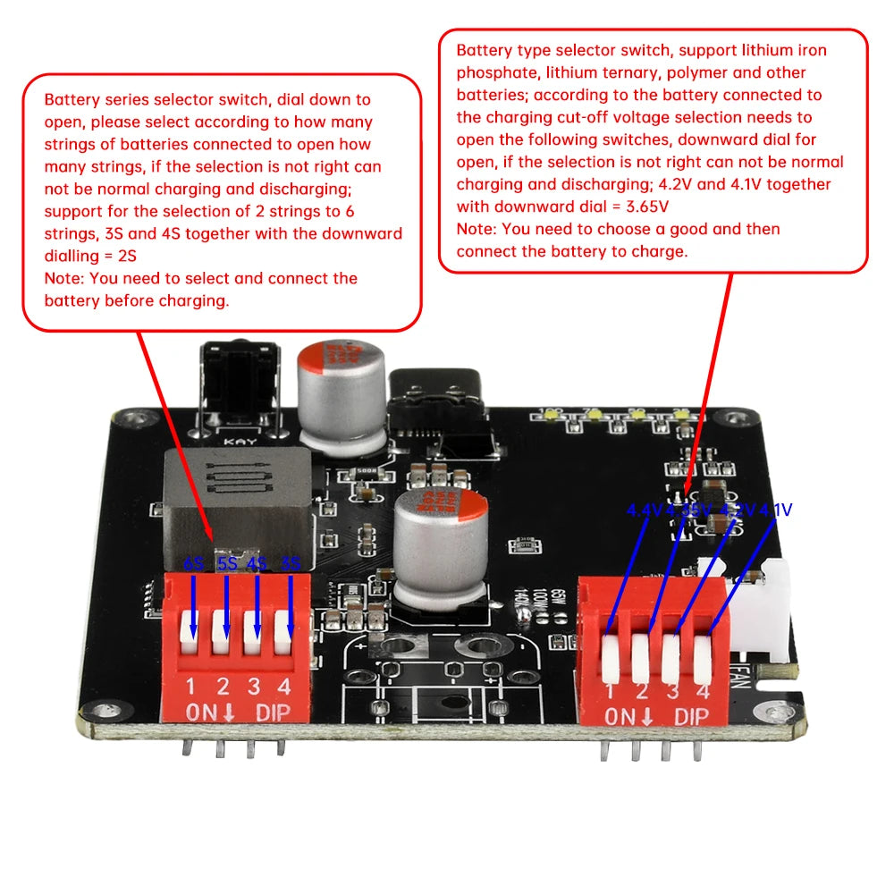 2S 3S 4S 5S 6S BMS Charger Module 140W Bidirectional Fast Charger Module IP2366 Lithium Battery Charging Board USB to DC
