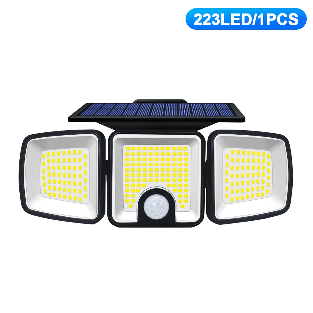 3 Heads Solar Motion Sensor Lights 236/223LED Solar Security Flood Lights Waterproof 3 Modes Wall Light Garden Yard Patio Pathwa