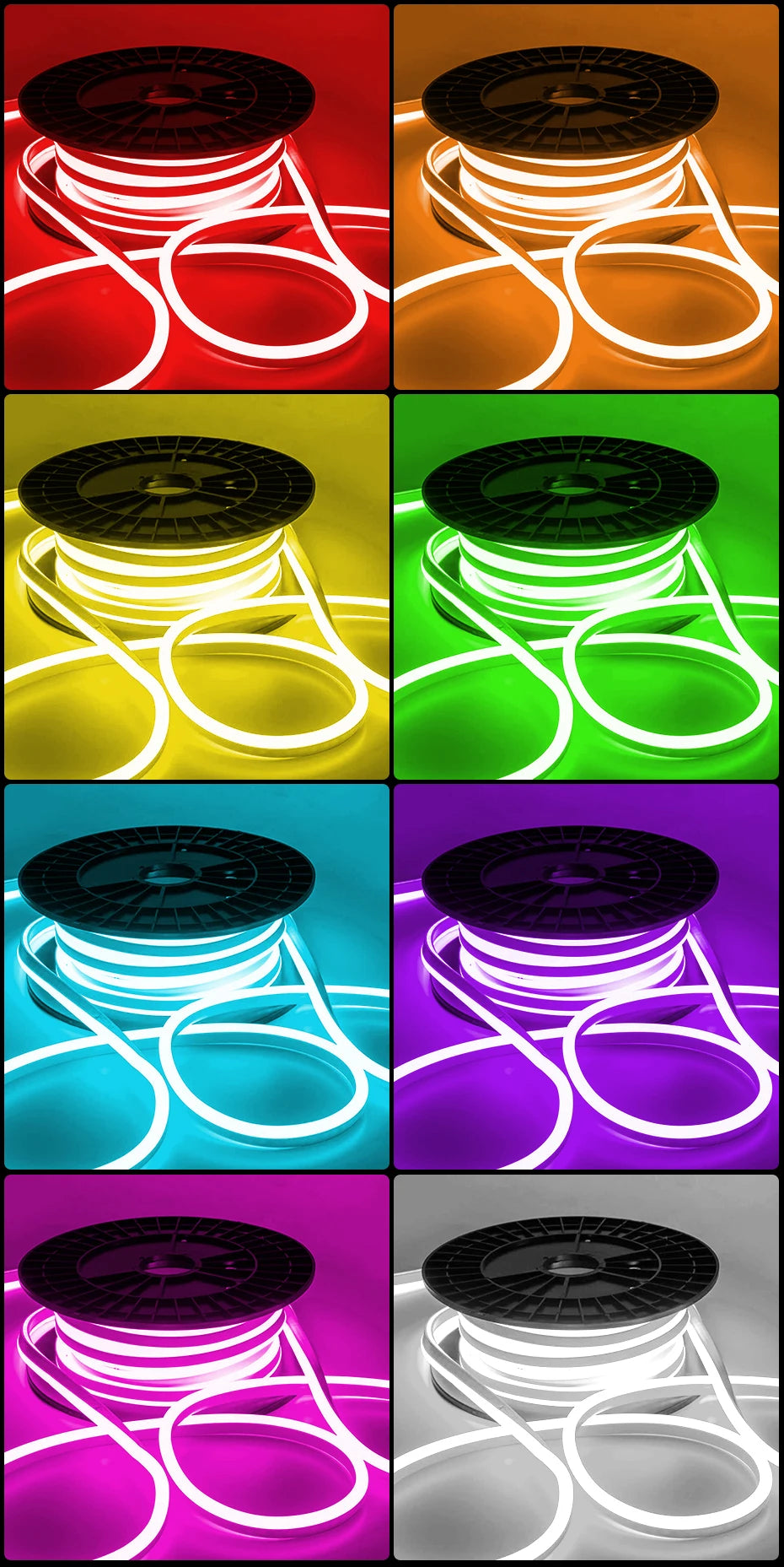 10m 30m 100m 220V LED Neon RGB Strip Light with 1500W EU Power Plug Dimmable Led Ribbon Waterproof For Outdoor Garden Lighting