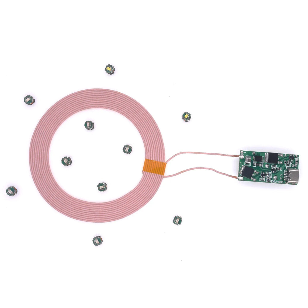 0~200mm TYPE-C USB Wireless Power Charging Module Remote Charger Induction Coil Transmitter DC 5V + 10pcs Led Receiver Light