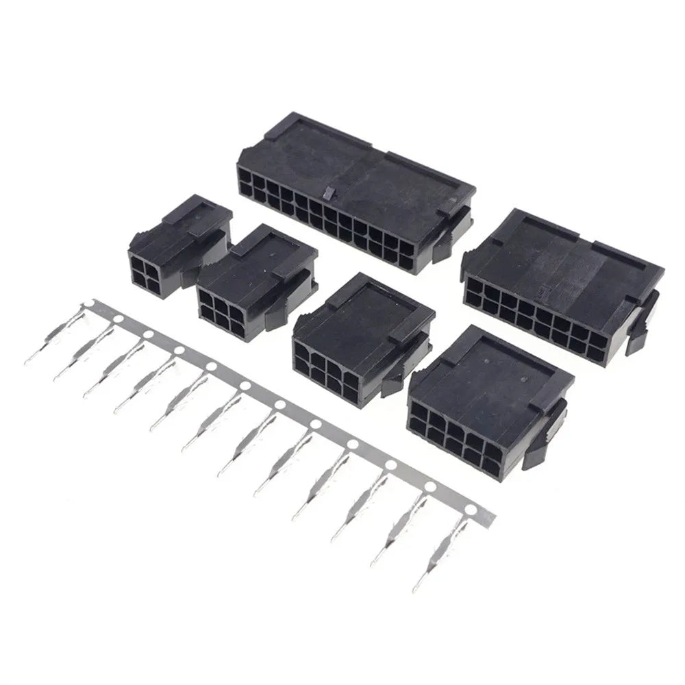10Sets Micro-Fit 3.0 MM Receptacle Housing Dual Row 2 4 6 8 10 12 14 16 18 20 24 Circuits + Right Angle Header + Crimp Terminal