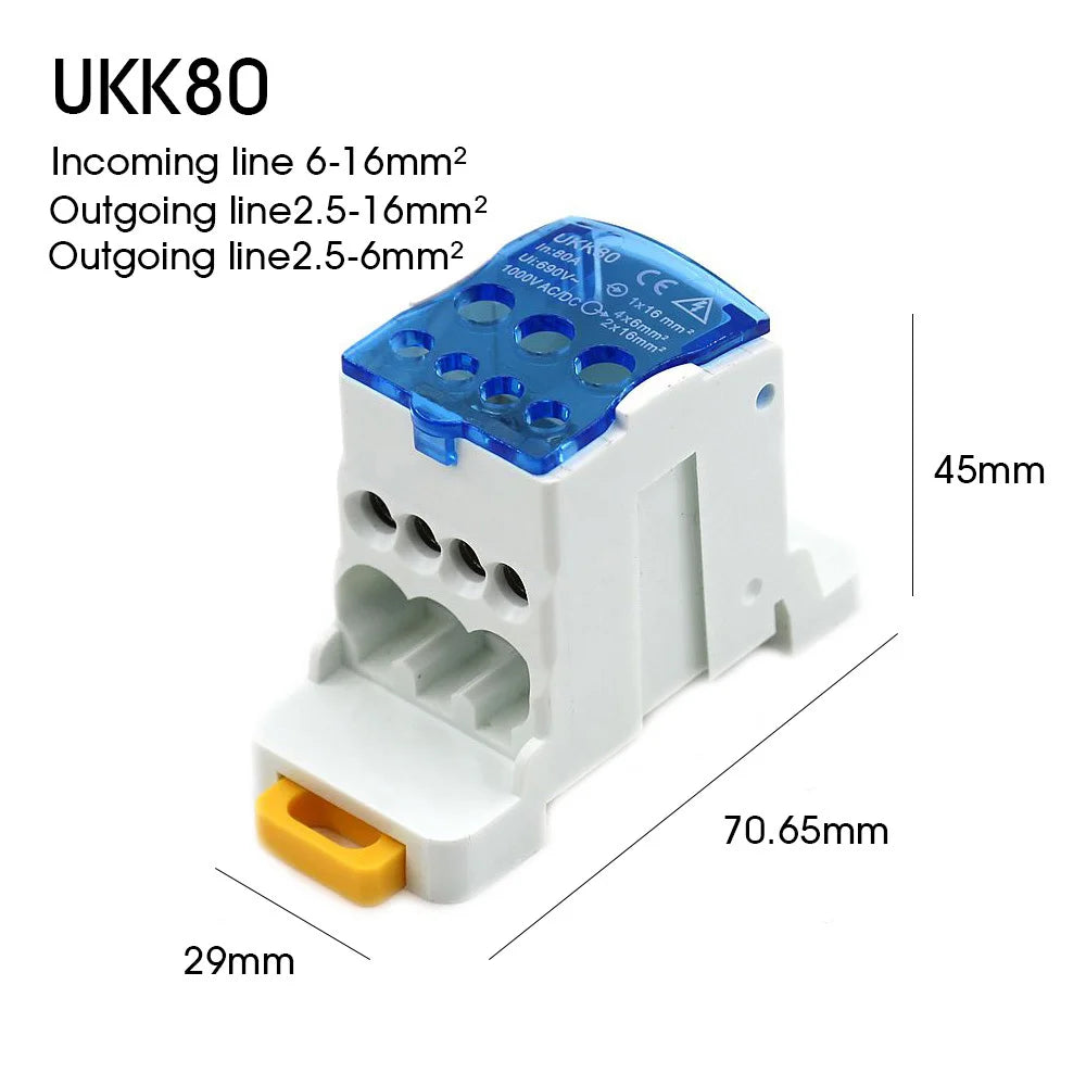 Distribution Unipolar Junction Branch line Box Wire Electrical Connector Din Rail Terminal Block UKK 80A/125A/160A/250A/400/500A