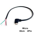 1pcs 2Pin 4Pin Micro USB / Type C Charger Connector USB 2.0 Type A Elbow Head Male Power Supply Extension Cable DIY Data Line