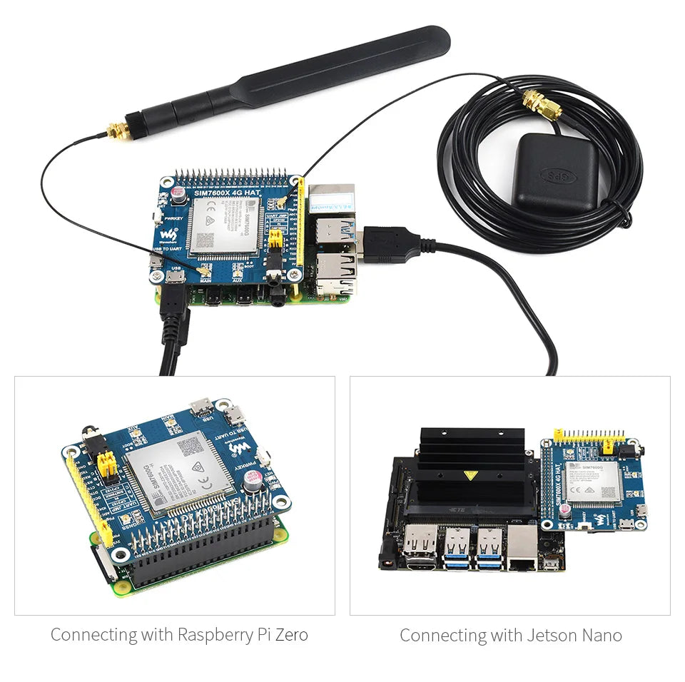 SIM7600G-H 4G HAT For Raspberry Pi, LTE Cat-4 4G / 3G / 2G Support, GNSS Positioning, Global Band SIM7600