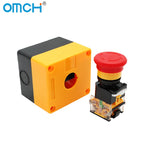 OMCH Self-Locking Button Switch with Box, Mushroom Head, Red Sign, NO + NC, AC660V, 10A, Emergency Stop