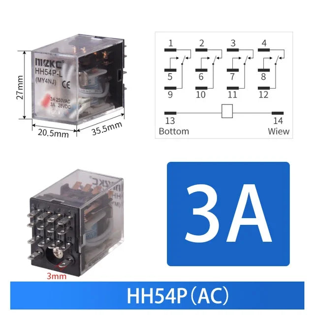 10PCS Intermediate Relay Miniature Control Small With Base Socket Copper Coil DC 12V 24V AC 110V 220V HH52P/53P/54P HH62P HH63P
