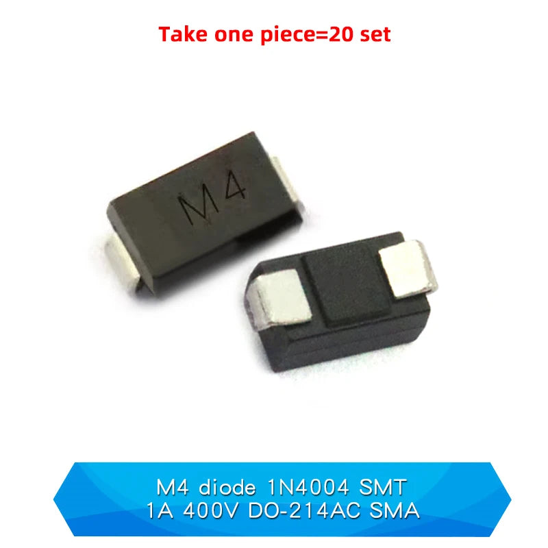 20PCS M1 M2 M4 M7 S4 SMA 1A 1N4001 4002 4004 4007 SS12 SS310 RS1M RS2M ES1D ES1J US1M SMD Schottky Rectifier Diode DO-214AC