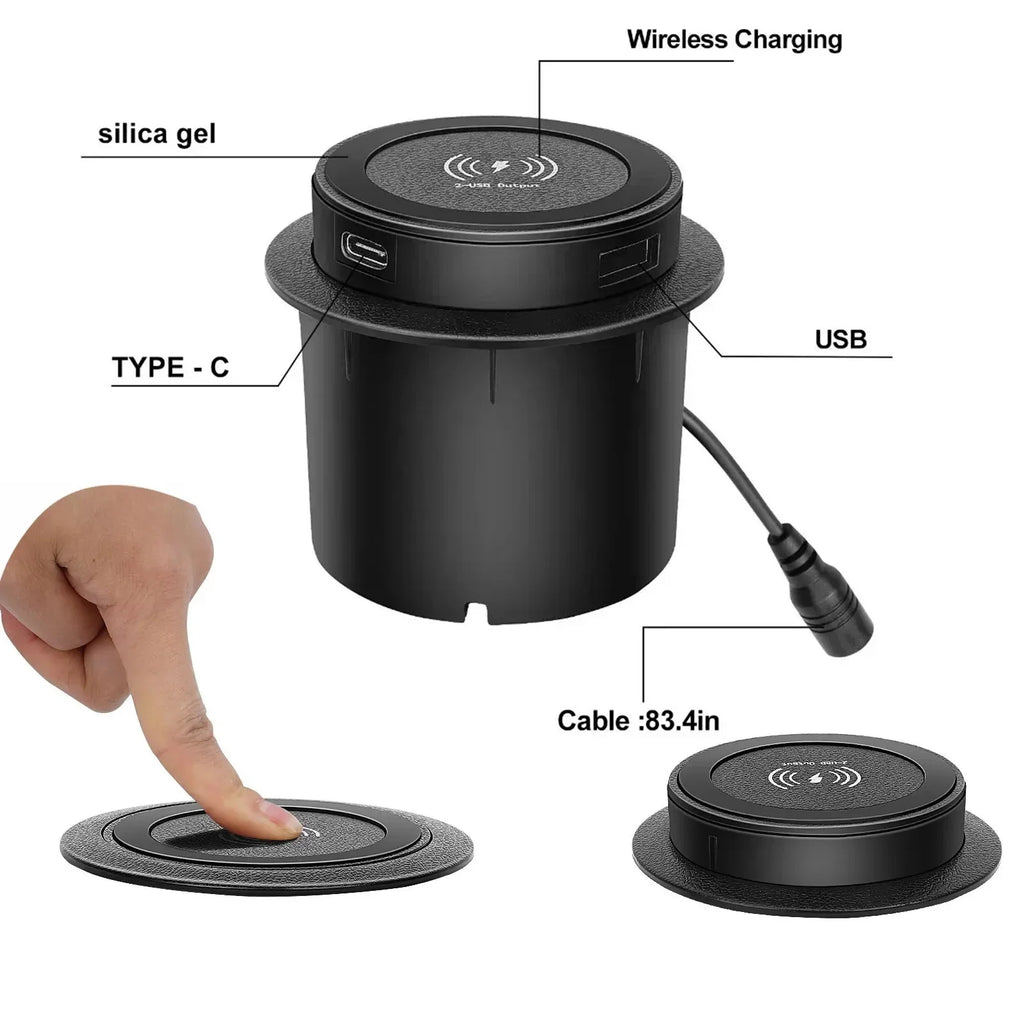 QI 3 in 1 Wireless Charger Built in Type-C USB Ports Desktop Embedded Charging Station for iPhone 13 Xiaomi Airpods Mobile Phone