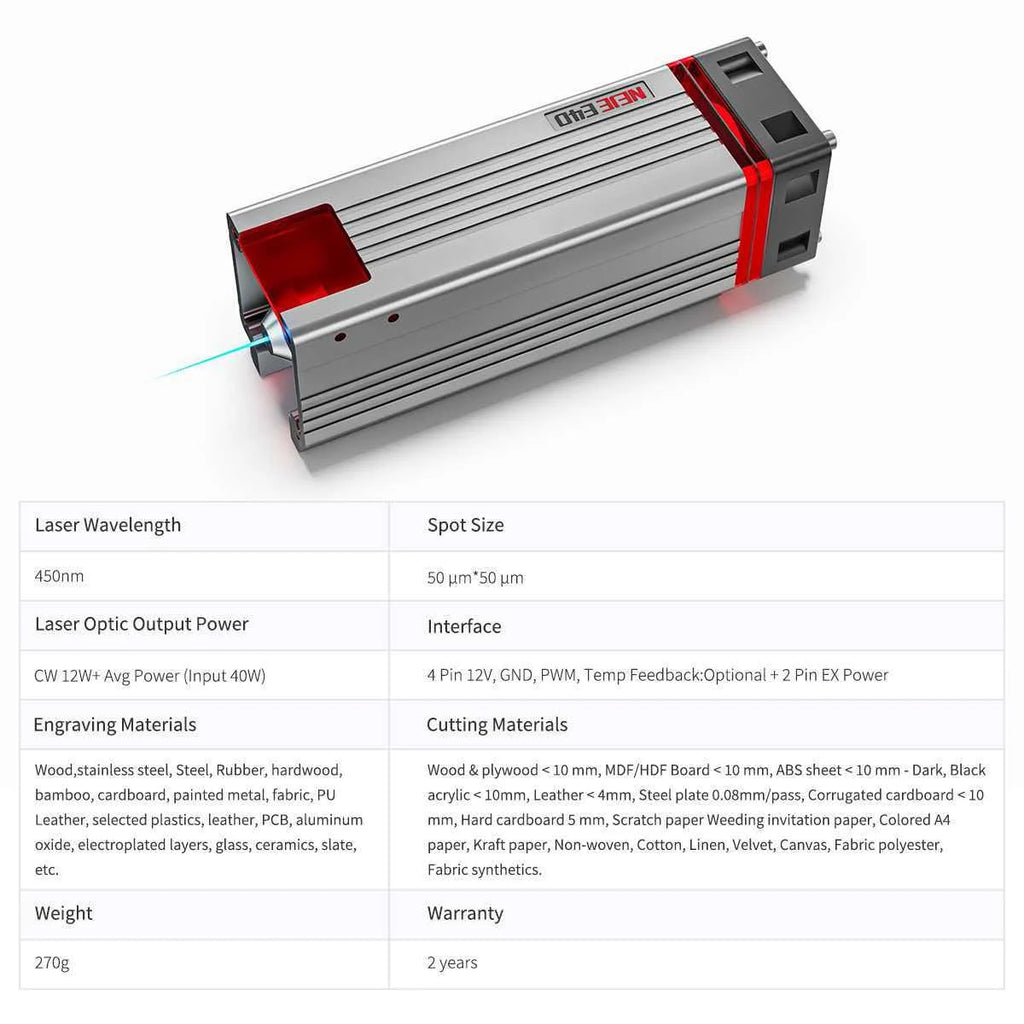 40W80W NEJE A40640 E40 Laser Module Diode High Power 450nm, Air-Assisted Nozzle for CNC Woodworking Engraver & Cutting Tools