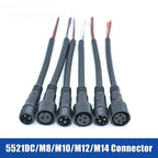 2Pin M8 M10 M12 M14 5521DC Mini Plug Male Female Butt Plug with Wire Solar Light Car PVC Waterproof Connector Plug 5.5x2.1dc