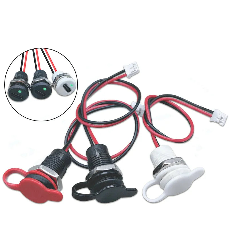 USB-C 30V 5A High Current Charging Socket with LED Lights PH2.54 Nut Snap Lock Plate USB TYPE-C Waterproof Female Connector JacK