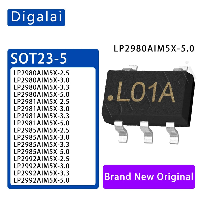 100%New origina 5PCS LP2981AIM5X-5.0 LP2980 LP2985 LP2992 3.3 3.0 2.5 SOT23 LDO linear regulator chip