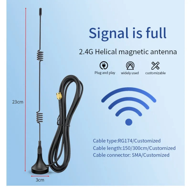 2PCS 2.4GHz 5.8GHz Dual Band WIFI Antenna 7dBi Magnetic Base RP SMA Male  with 3M Extension Cable GR174 for Wifi Router Modem