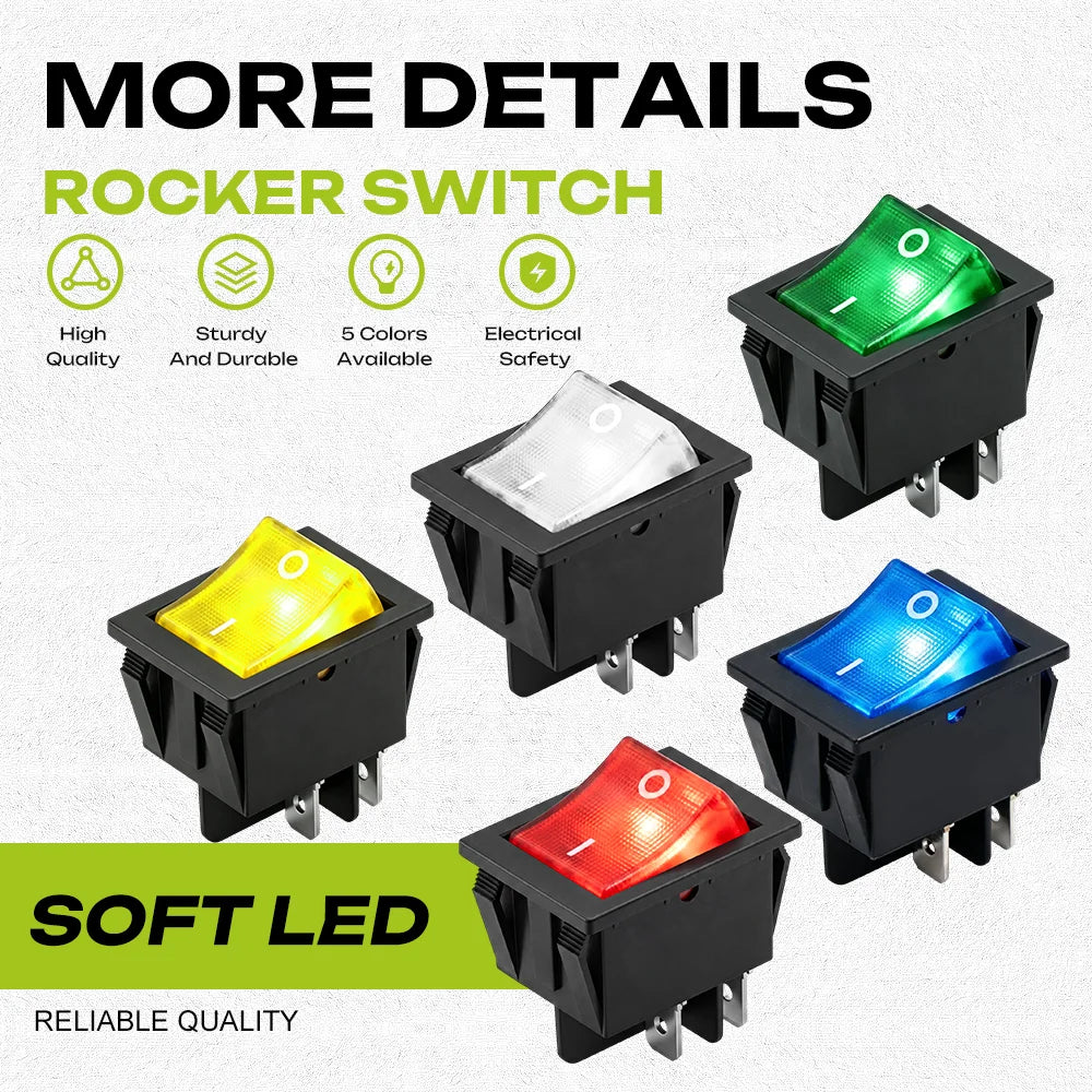 FILN 20A Rocker Switch 4 Pin ON-OFF 12V-24V 110V-220V Illuminated LED Power Switch PA66 Flame Retardant Marine Car Switch