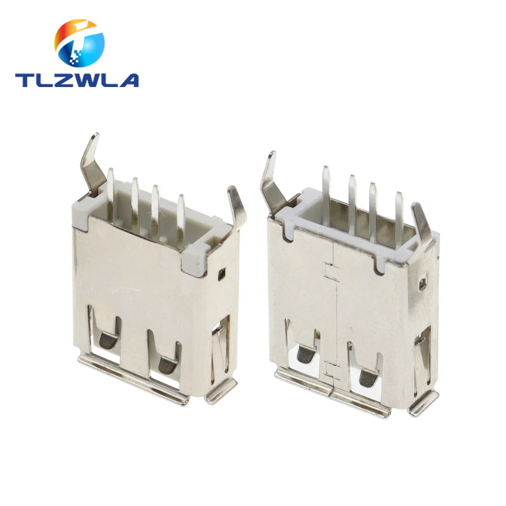 100PCS USB Type A Female Socket 180 Degrees Vertical 4Pin USB Interface Sides Of the Curved Needle