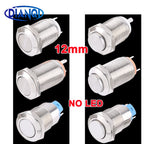 1 pc 12mm metal push button waterproof nickel plated brass switch flat high head Round shape momentary self reset 1NO latching