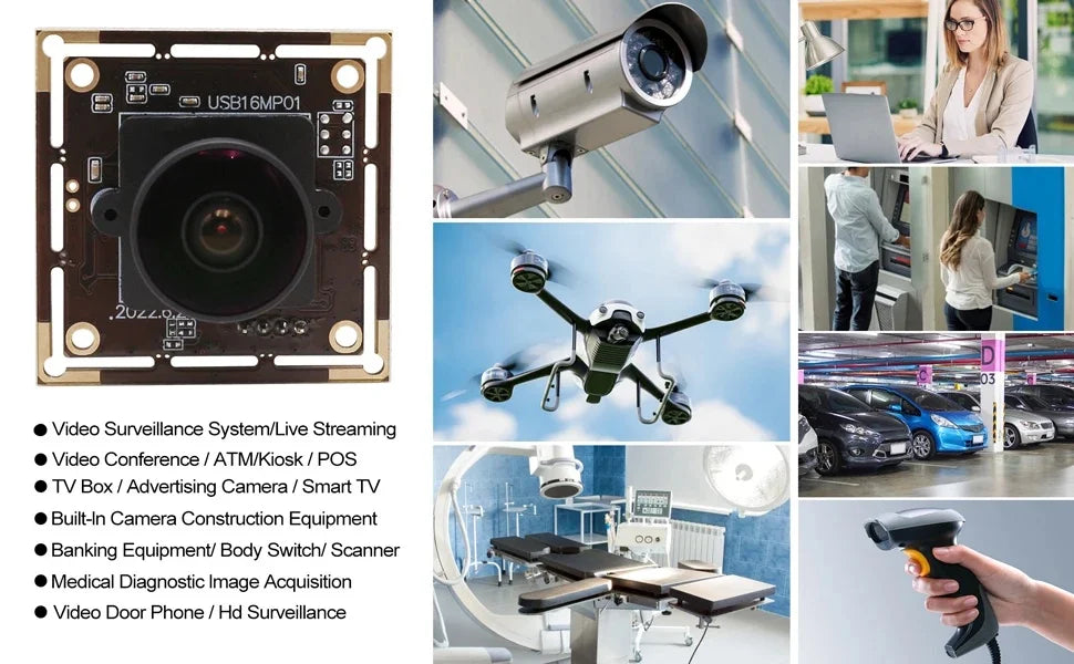 ELP 16MP Wide Angle USB Camera Module with 170degree Fisheye Lens 4K IMX298 Sensor Embedded Industrial Camera for Security