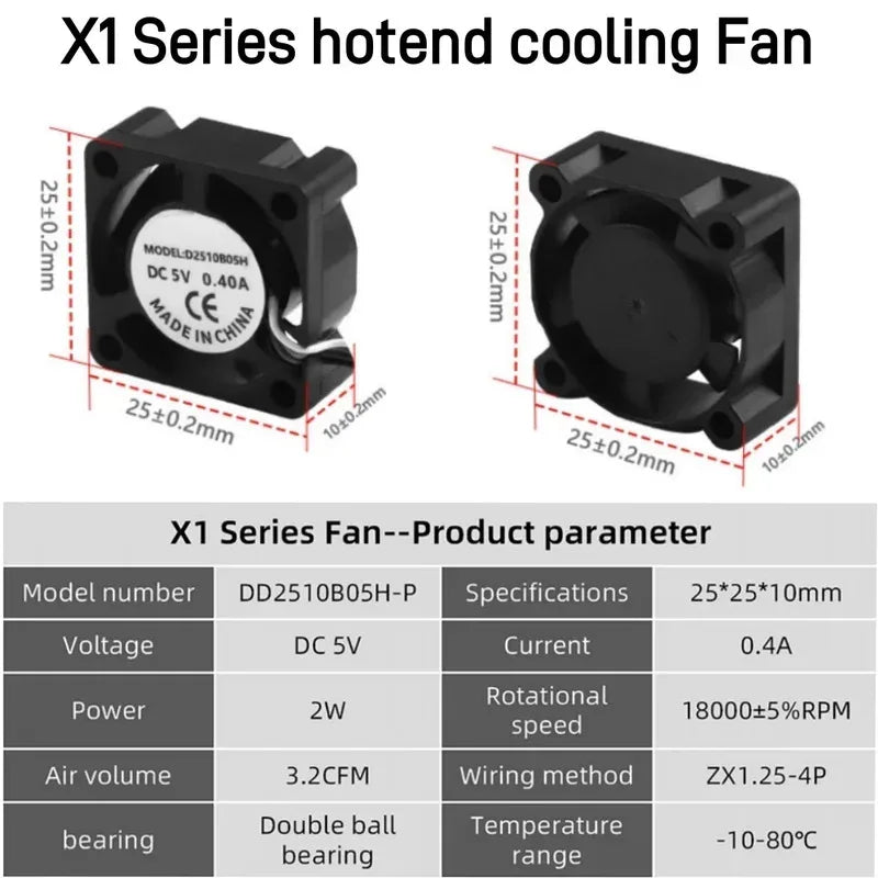 Bamboo Lab X1 P1 Hotend Cooling Fan with Cable for 3D Printer Rapid Accessories Heater Thermistor Compatible with X1C P1S P1P Mo