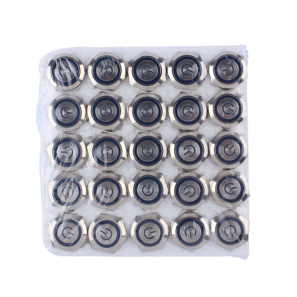 16mm Waterproof Metal Push button Switches With LED Light Flat Head 19mm Momentary self-Reset or Latching With Fixing 4Pins 12V