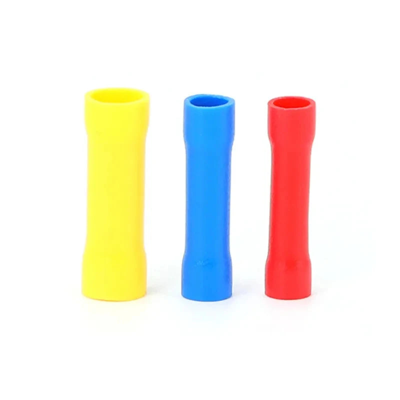 100Pcs Insulated Copper Butt Splice Terminal BV1.25 BV2 BV5.5 Cold Press Wire Connector Straight Electrical Crimp Terminal Kit