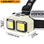 HOMEFISH COB LED Headlamp Induction USB Rechargeable Head Flashlight Powerful Work Light for Outdoors Camping Fishing