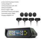 Tire Pressure Monitoring System Auto Security Alarm Systems Solar/USB Powered Tyre Temperature Monitor Car TPMS 4 Sensors