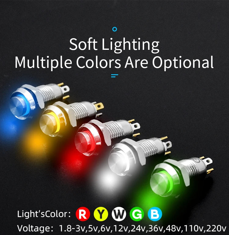 1pc 10mm Metal Push Button Switch with LED Indicator Self-reset Momentary Self-locking Latching 4pins High Head 3v5v12v24v220v