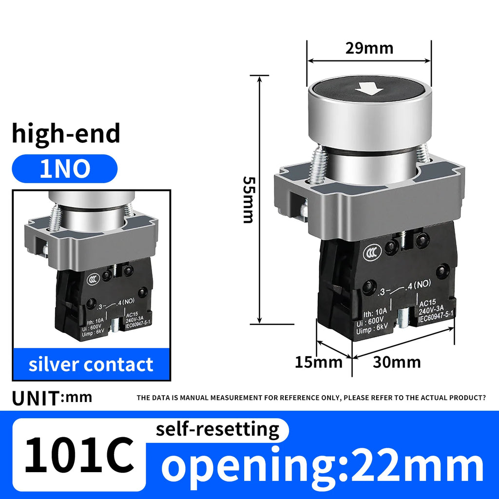 10Pcs 22MM Momentary symbols Push Button Switch 1NO1NC SPDT 10Amp 600V Metal Head Waterproof IP65,Control power button switch