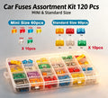 Car Blade Fuse Standard & Mini Assortment 5A 10A 15A 20A 25A 30A With Storage Box &Puller for Truck, Boat, RV, Motorcycle 120Pcs