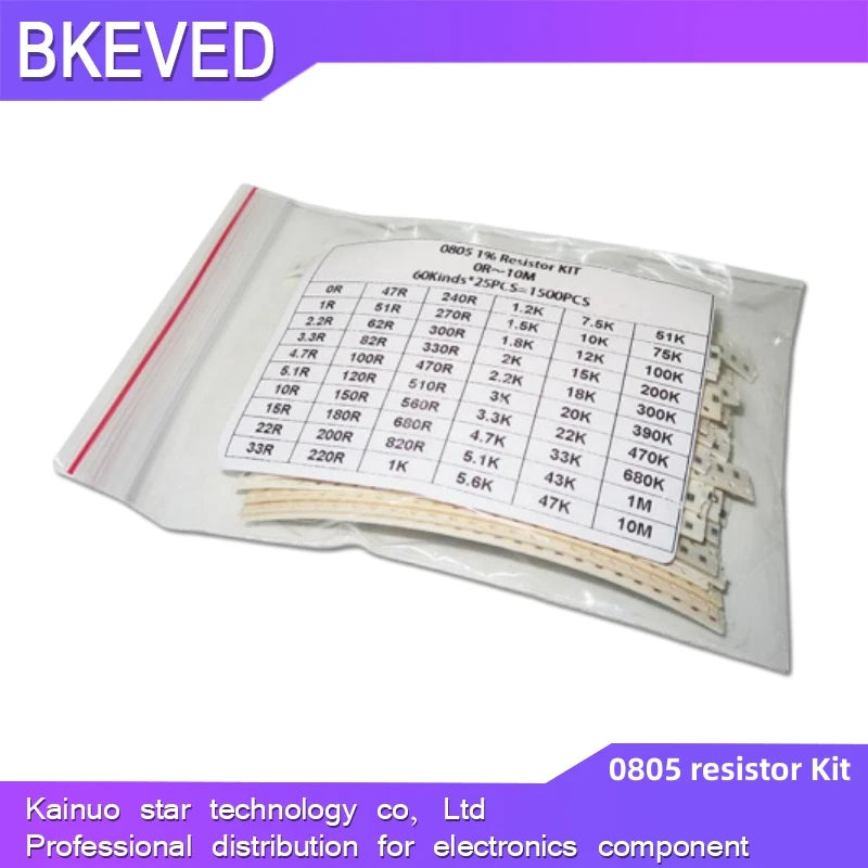1500PCS SMD 0603 0805 Resistors Assorted Set (60 Values X 25Pcs) 0R-10M Ohm 1% High Precision Film Chip Resistance Kit