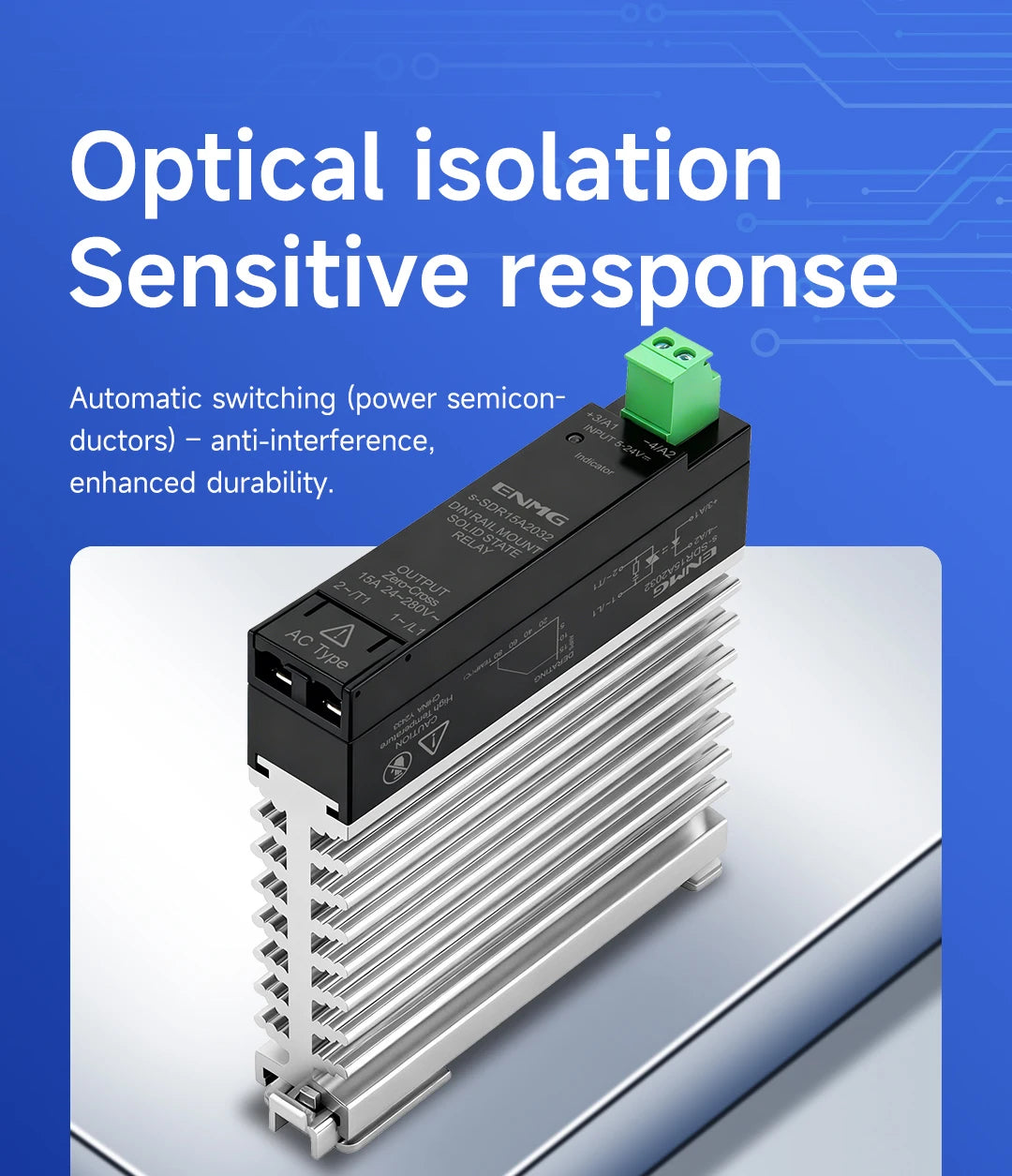ENMG 18mm Ultra-Thin Solid State Relay Single-Phase 5-24VDC DC Control AC with Integrated Heat Sink for Electronics