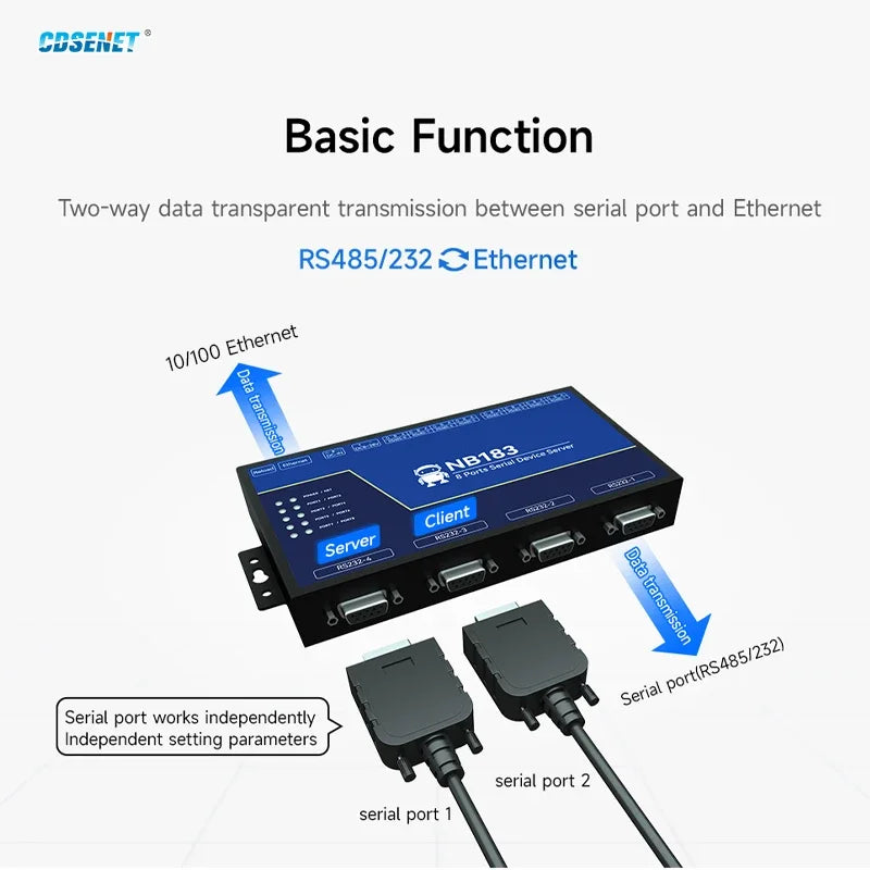 RS485 RS232 to Ethernet Serial Server 8 Way CDSENET NB183-V2 Series TCP UDP MQTT HTTP Modbus Gateway TCP- RTU POE