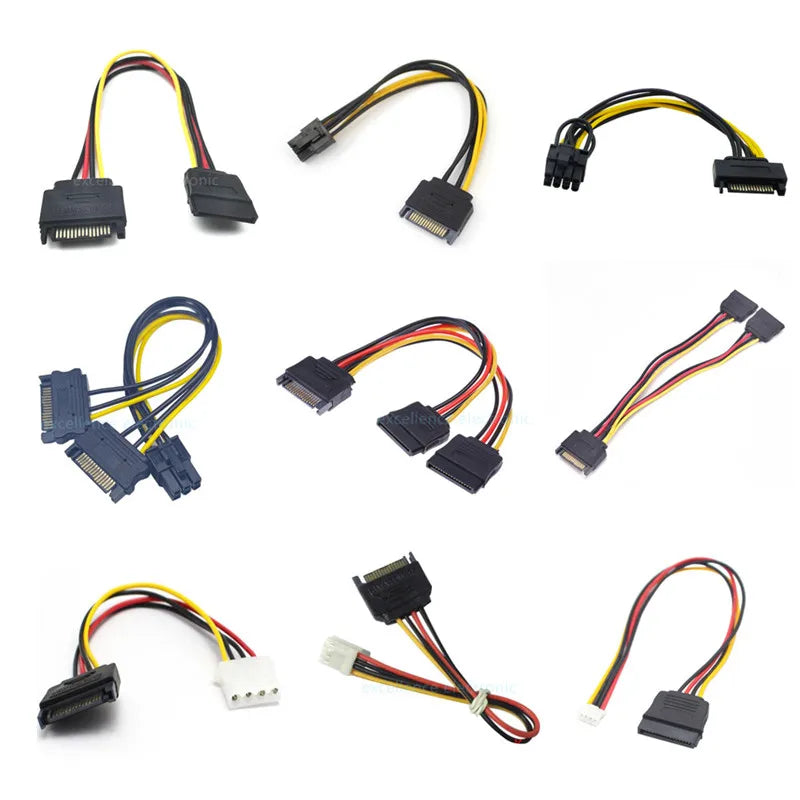 1PCS SATA Hard Drive Power Cable 15 Pin Male to Female Extension Data Cable PH/XH/VH Sata to 4/6P 8P Graphics Card Power Cable