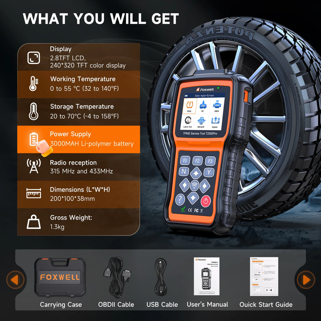 FOXWELL T2000 PRO TPMS Programming Tire Pressure Monitor TPMS Sensor Relearn Activate OBD2 Tire Pressure System Diagnostic Tool