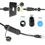 1PC RJ45 8p8c Waterproof Connector, RJ45 Male to Female, Panel Mount Type, Zinc Alloy Body+PA66 Plastic+Copper Contact 250mm