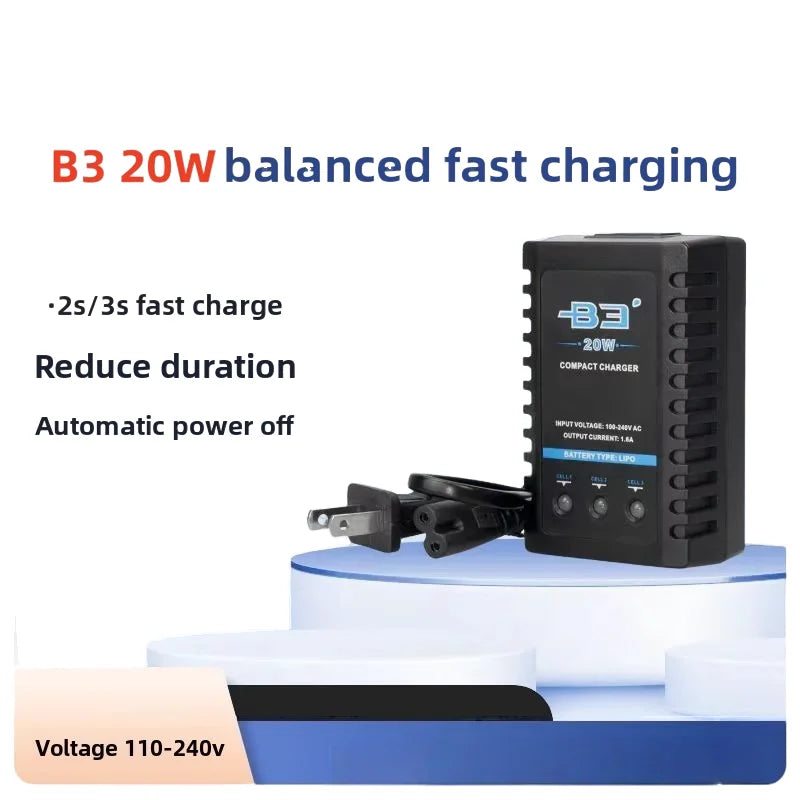 B3 20W Balance Charger for 2-3S LiPo, 7.4V 11.1V Fast RC Battery Charger for Plane Car Boat Model