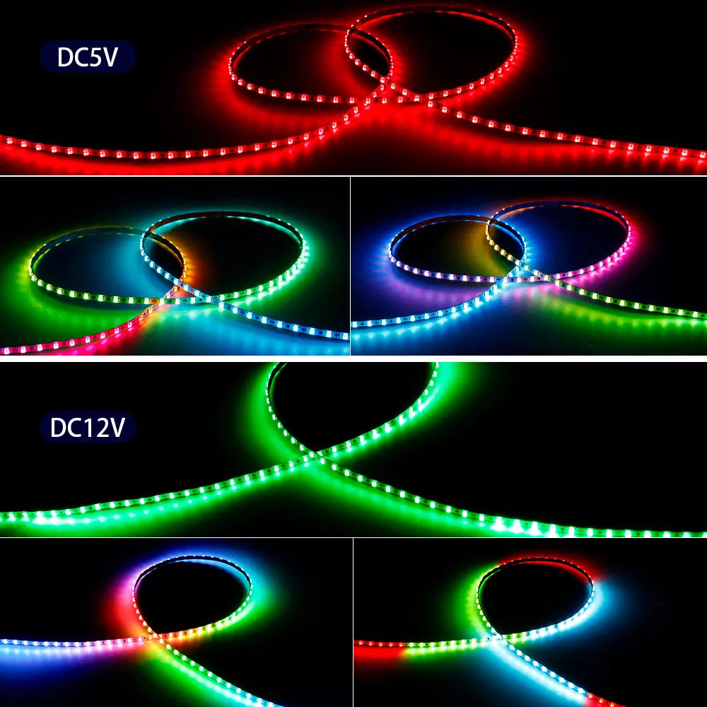 2.7mm WS2812 RGBIC LED Light 160Leds/M WS2812B 2020SMD Addressable Strip Lamp With DC/USB 28keys BT Music Led Controller DC5/12V